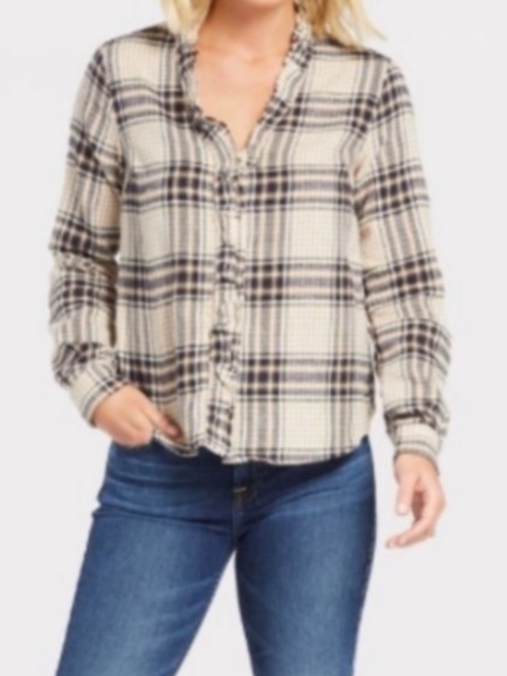HEARTLOOM Keiko Tartan Plaid Raw Edge Flannel Top Western
